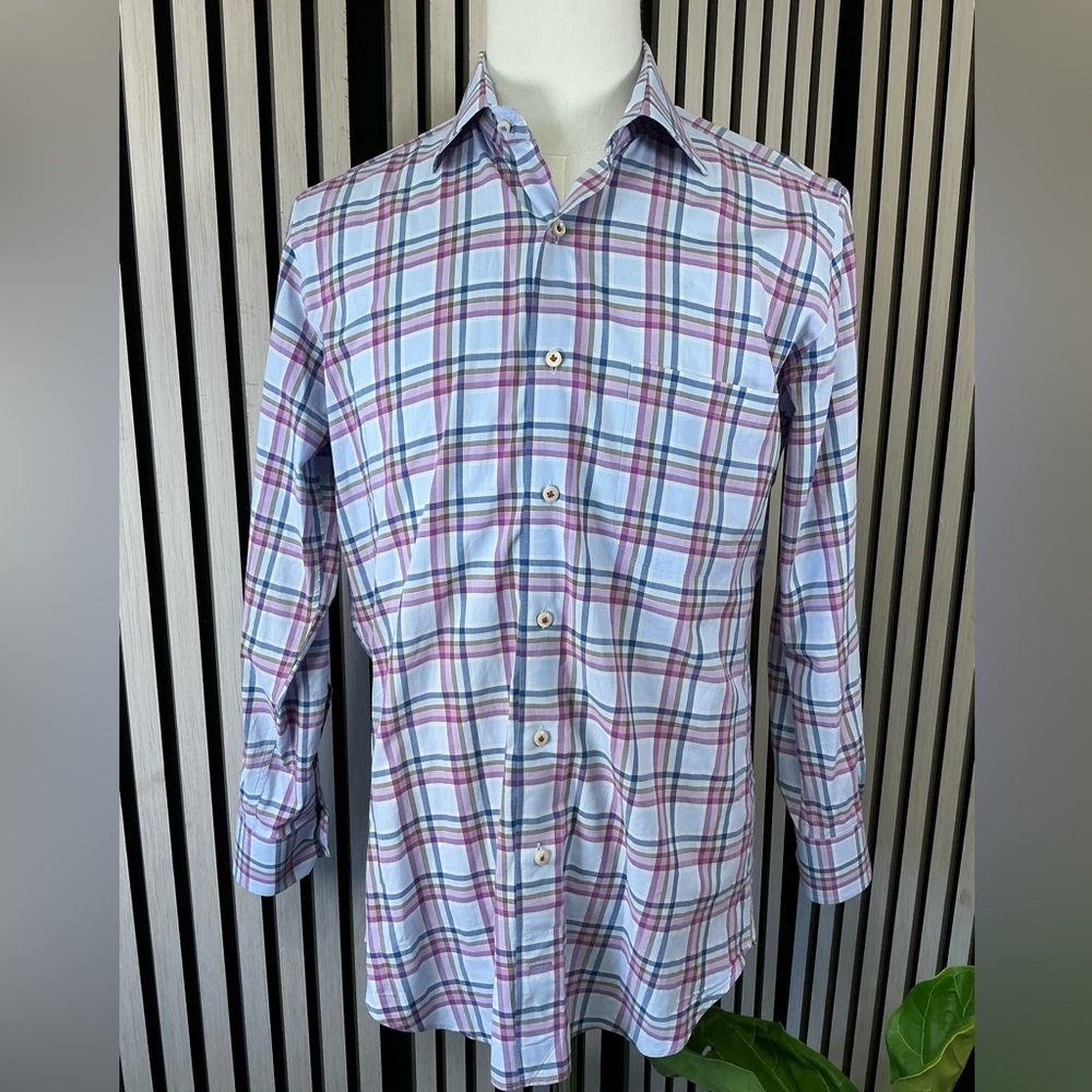 Men’s Peter Millar Long Sleeve Button Down Shirt Blue/Purple/Brown Sz M
